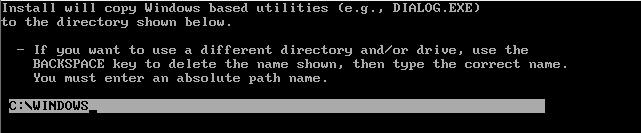 Pfad zum WINDOWS Verzeichnis eingeben