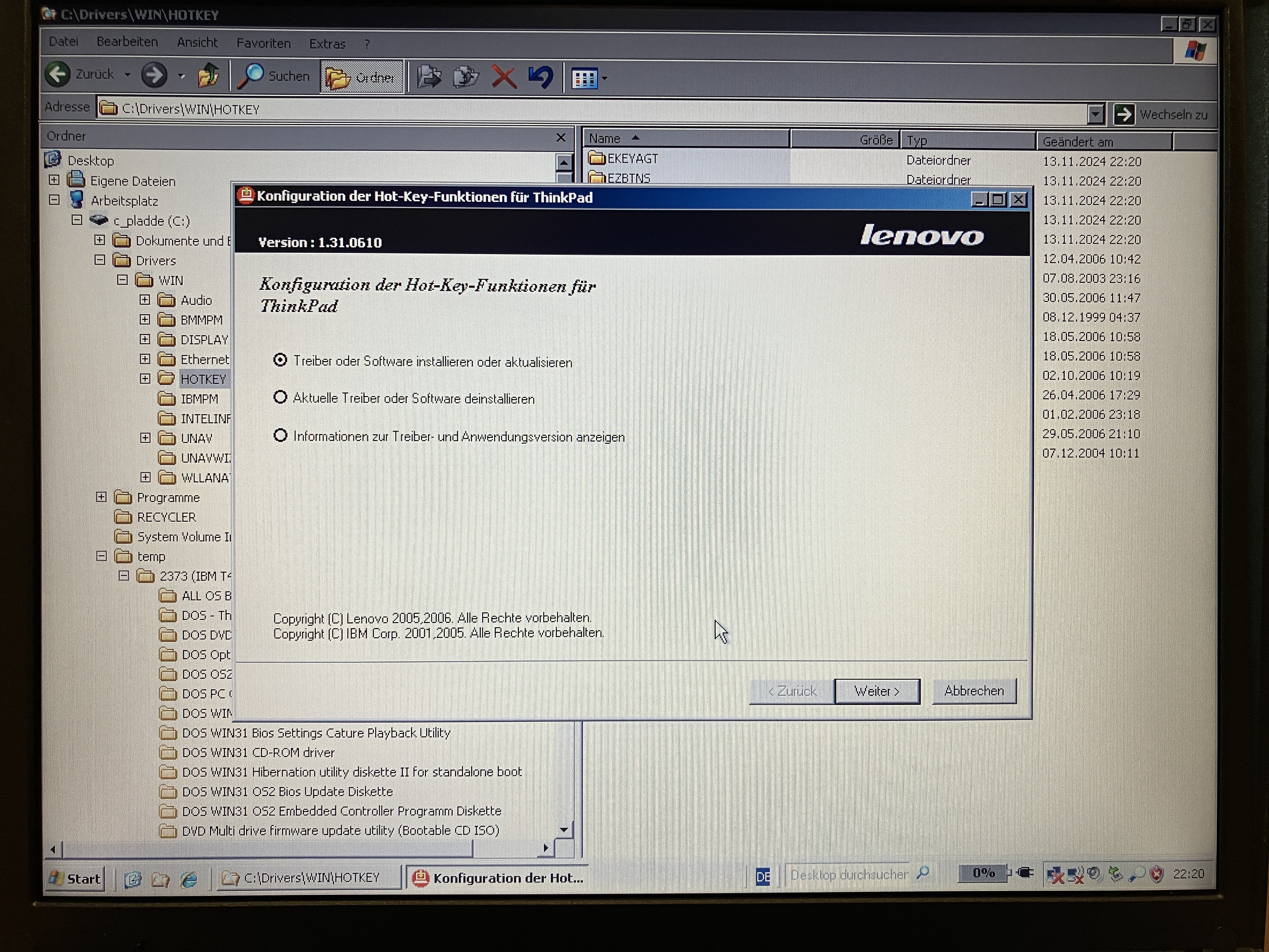 Installation der HotKey Funktionen und Anzeigen