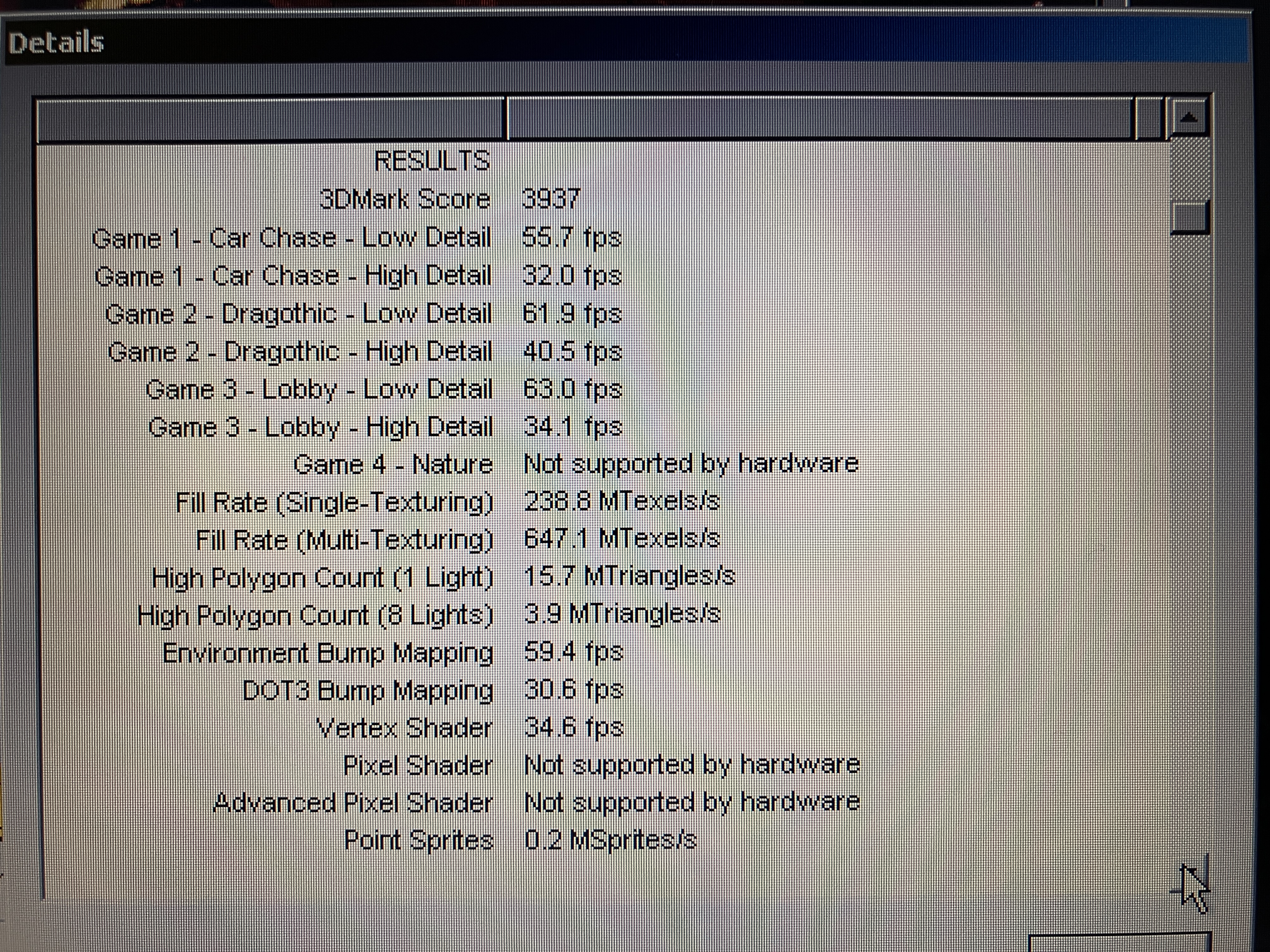 3DMark2001SE Results im Textmodus